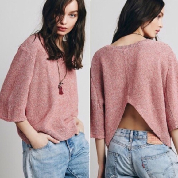 Free People Sweaters - Free People Cropped Back Pink Knit Sweater